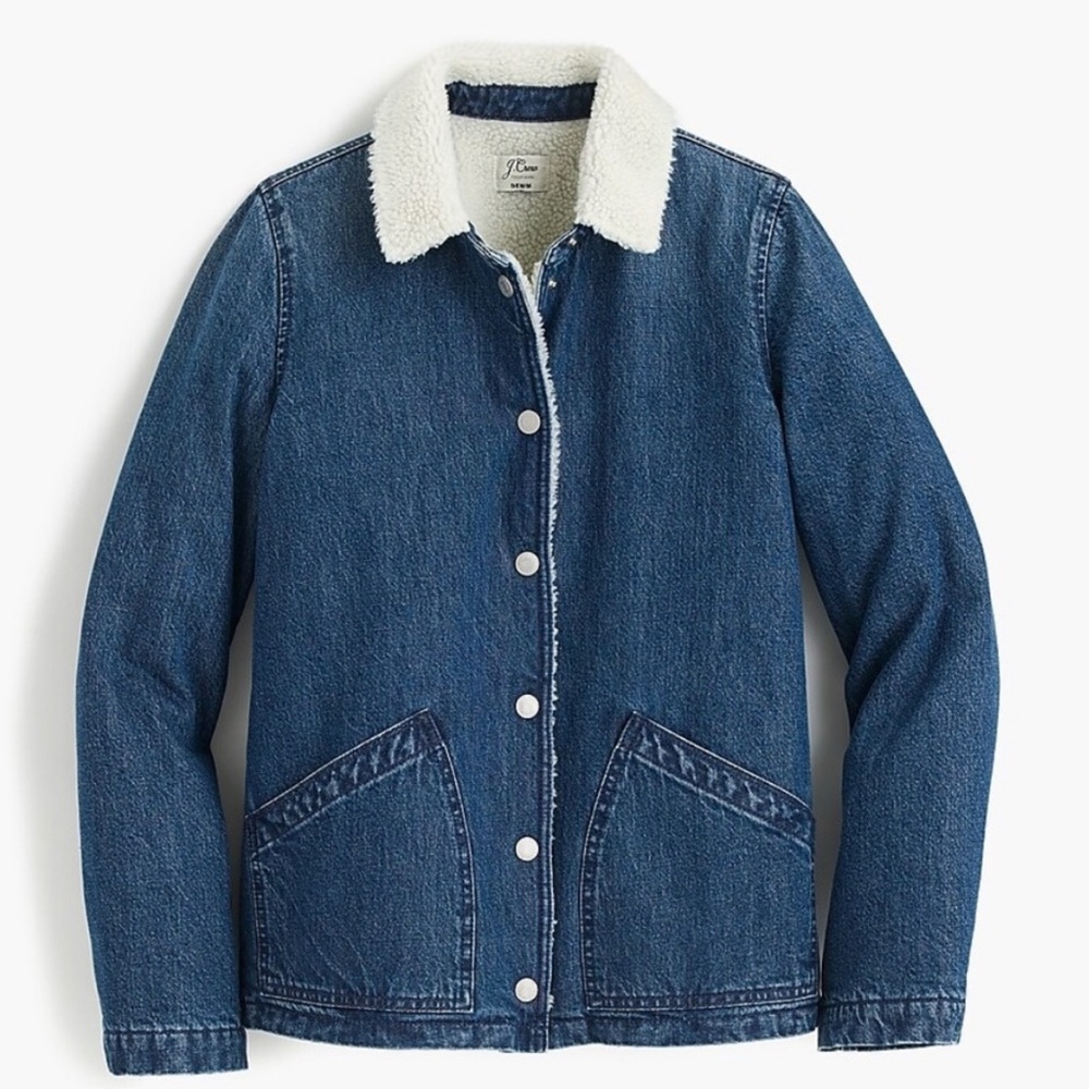J Crew Denim Sherpa Lined Swing Jacket
